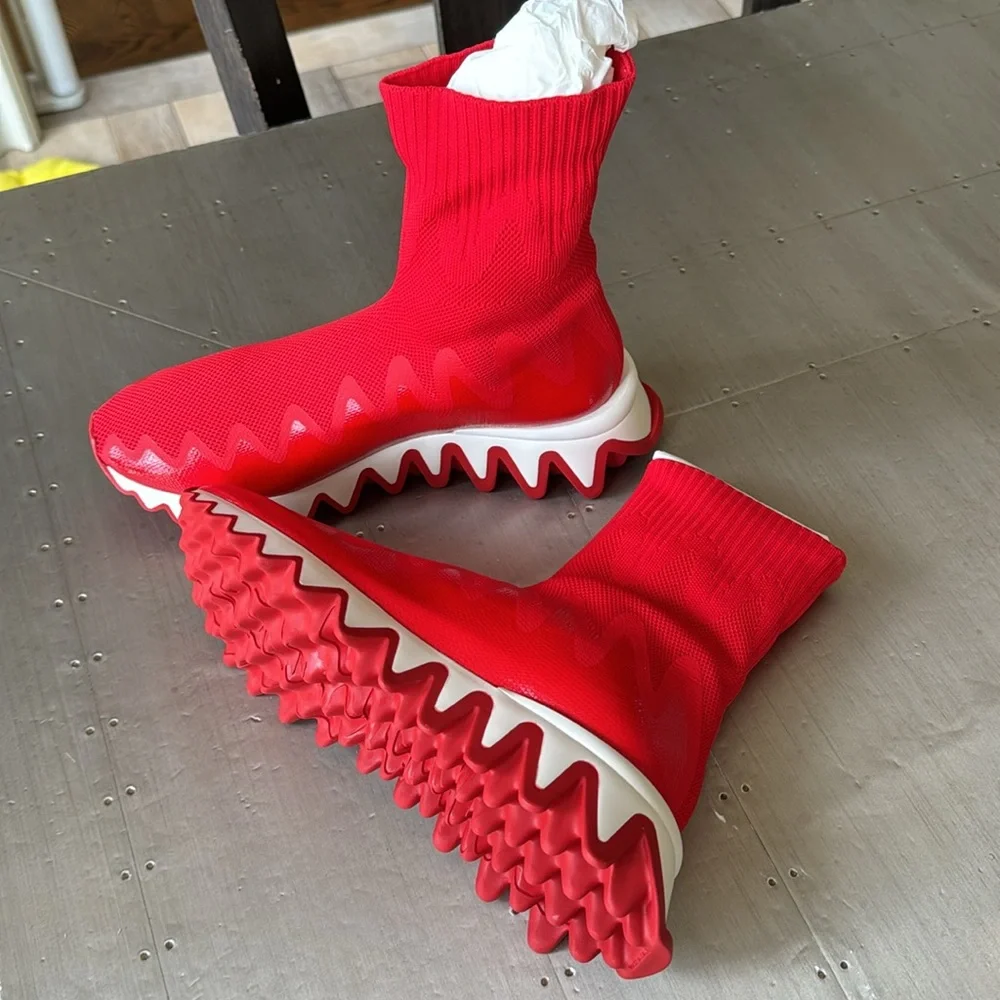 Christian Louboutin sharky sock flat sneaker shark sole red loubi sz 36.5
